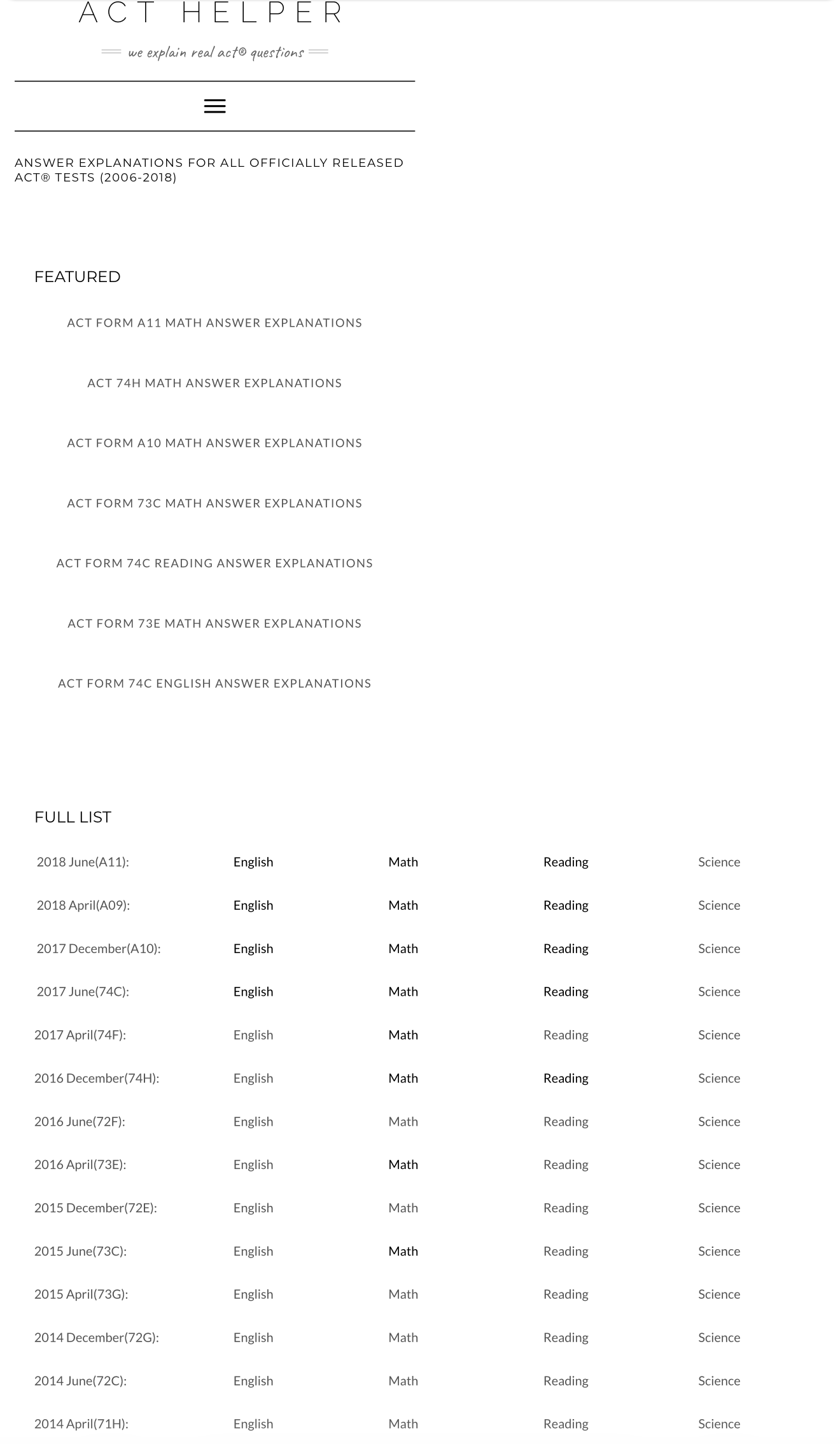 The original ACT Helper homepage