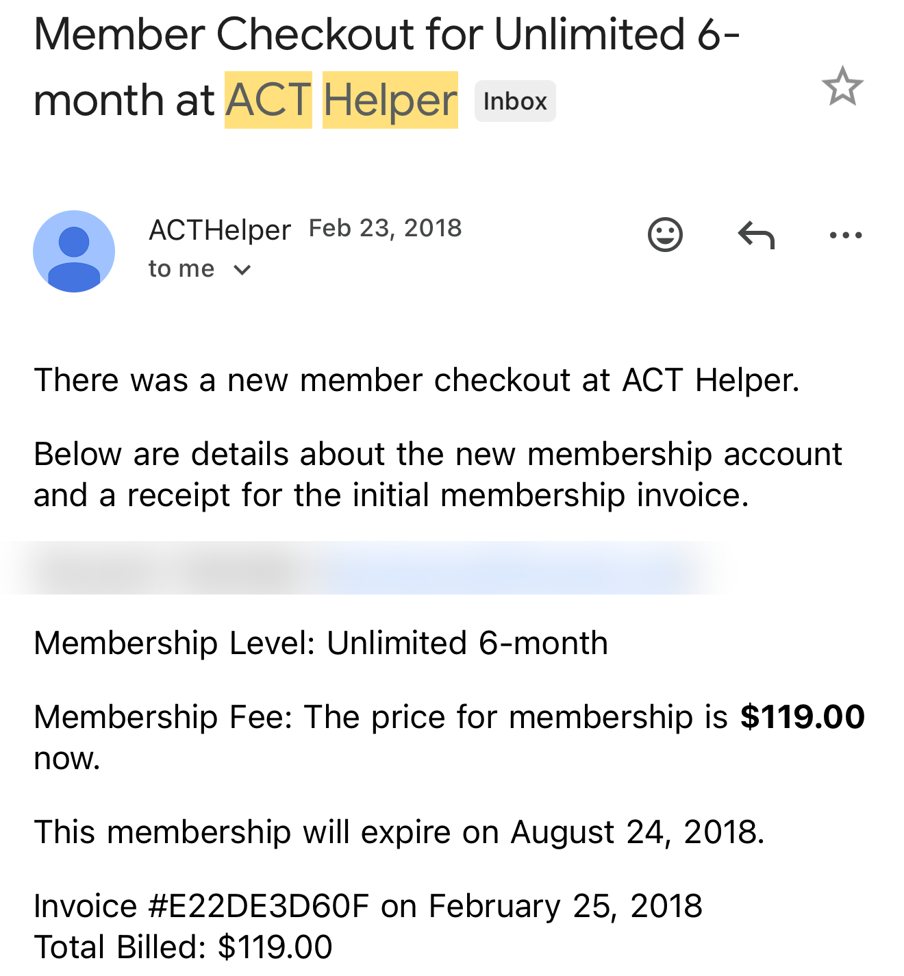Sign-up notification, February 23, 2018
